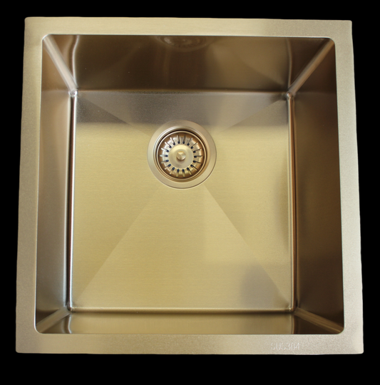 SKU: HMSB444GOLD Golden Nano coating Golden Square (with R10 round corners) Overmount or Undermount Kitchen Sink, Laundry Tub, Single Bowl