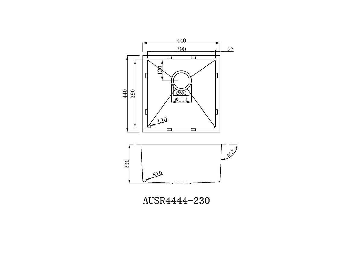SKU: HMSB444GOLD Golden Nano coating Golden Square (with R10 round corners) Overmount or Undermount Kitchen Sink, Laundry Tub, Single Bowl