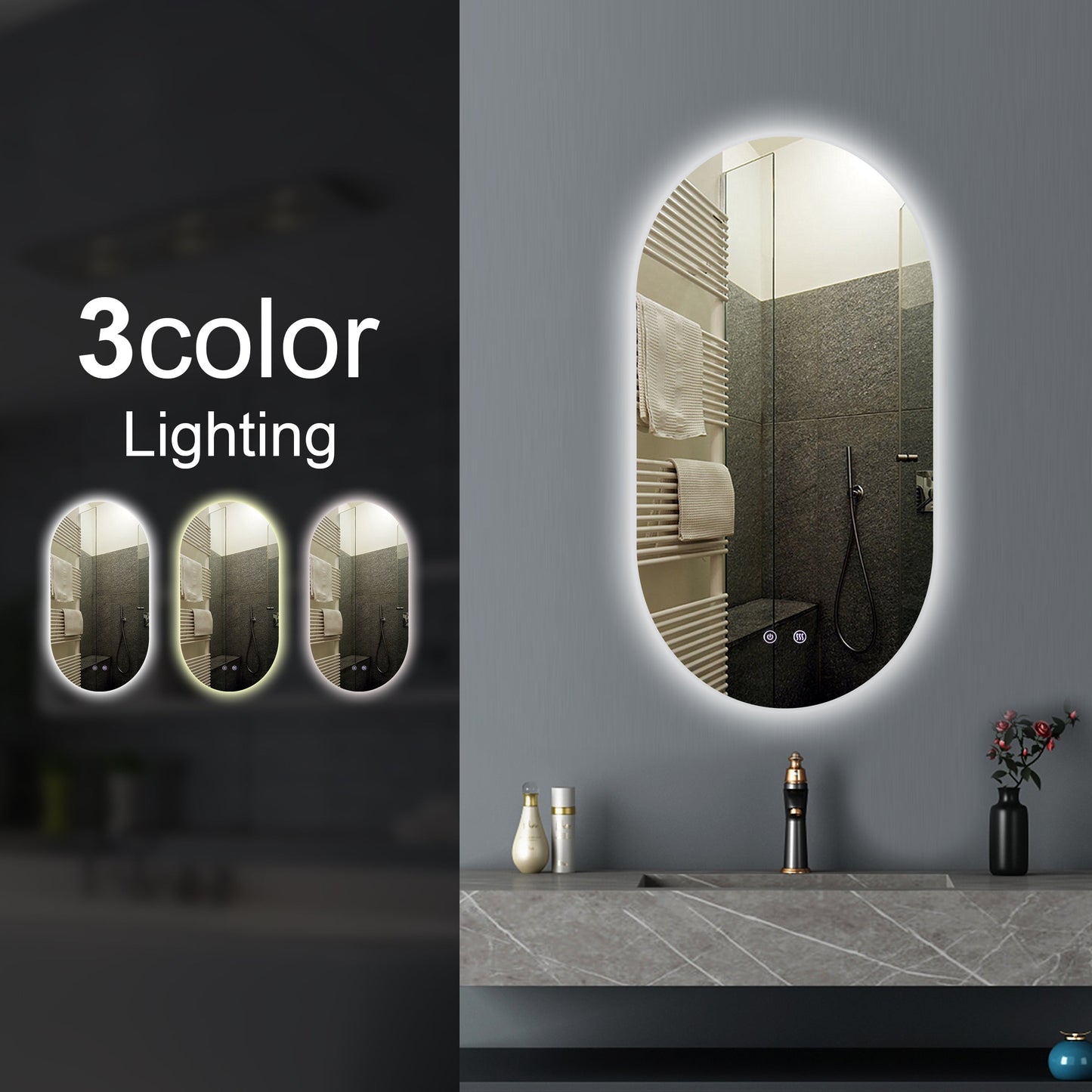 T-4590AM Matte Silver Oval Wall Mounted Mirror