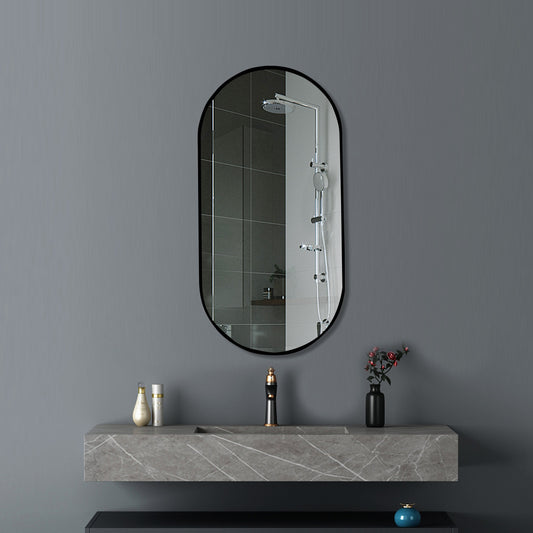 T-4590F Matte Black Oval Wall Mounted Mirror