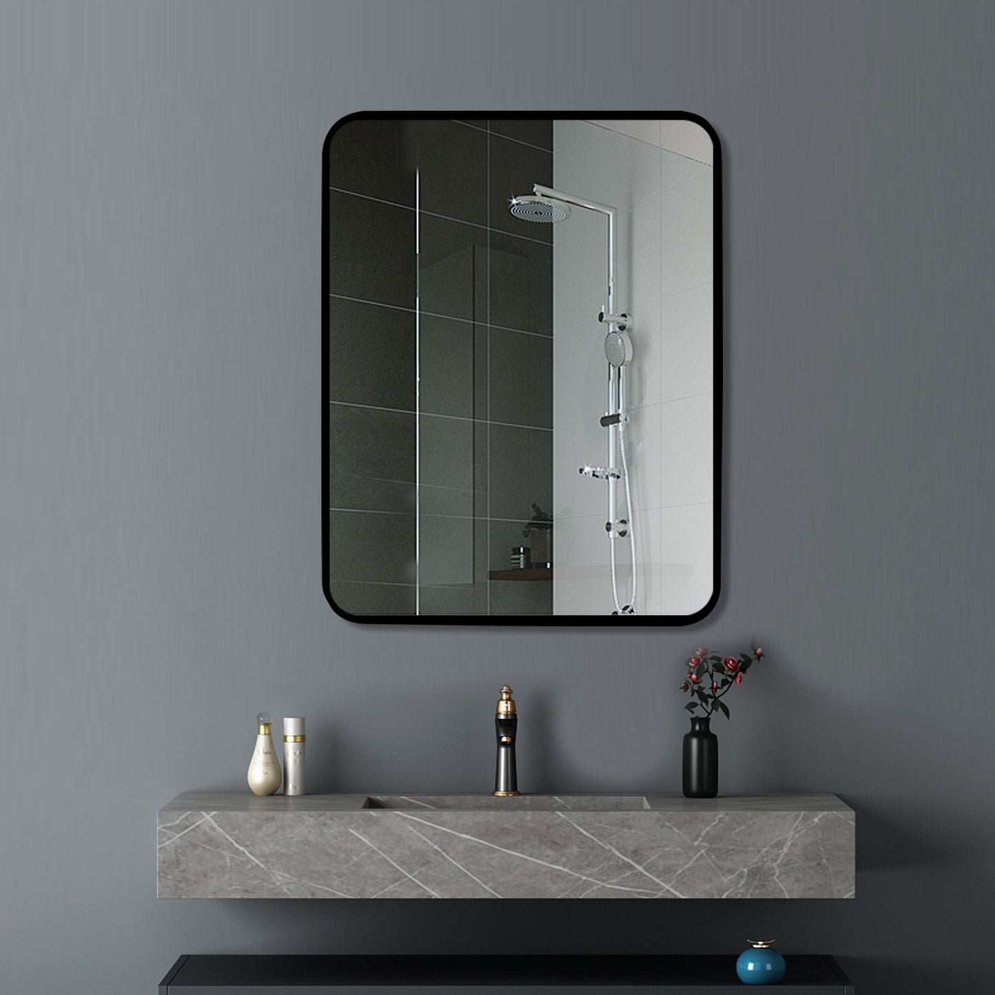T-500MSB Matte Black Square Wall Mounted Mirror