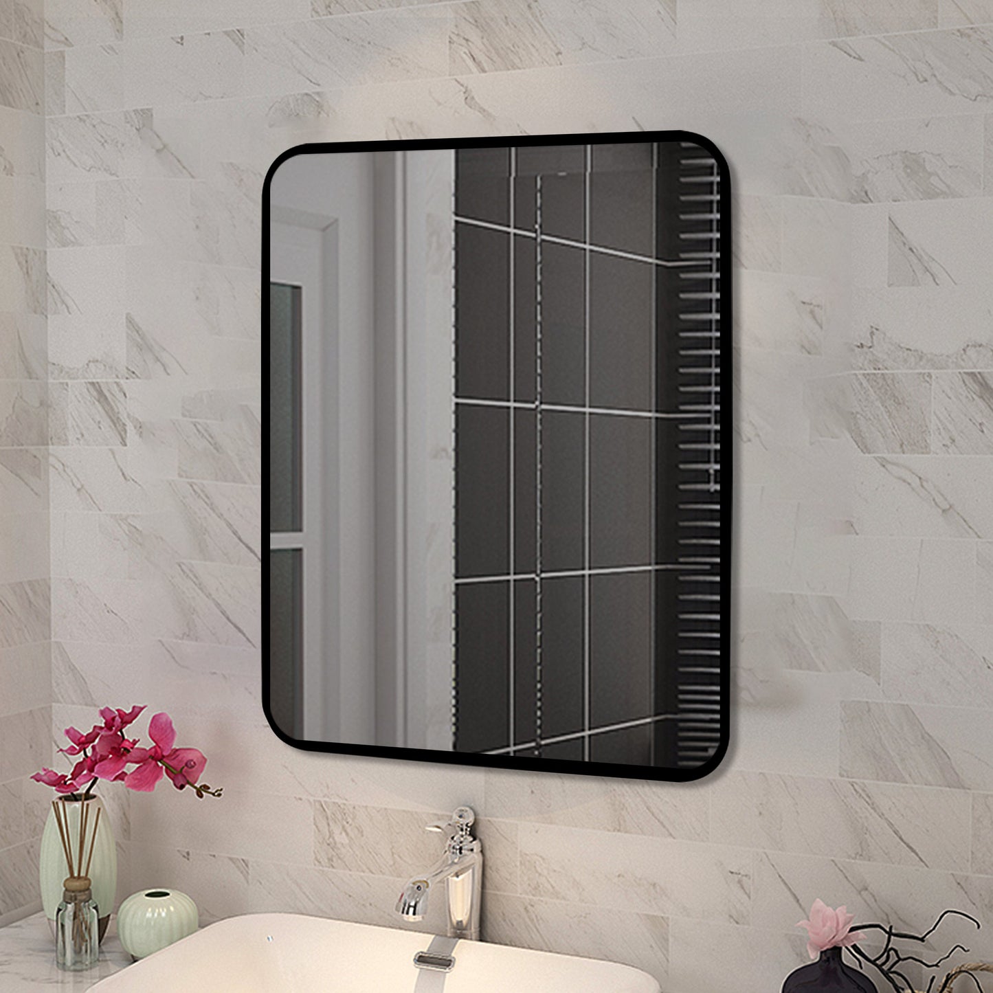 T-500MSB Matte Black Square Wall Mounted Mirror