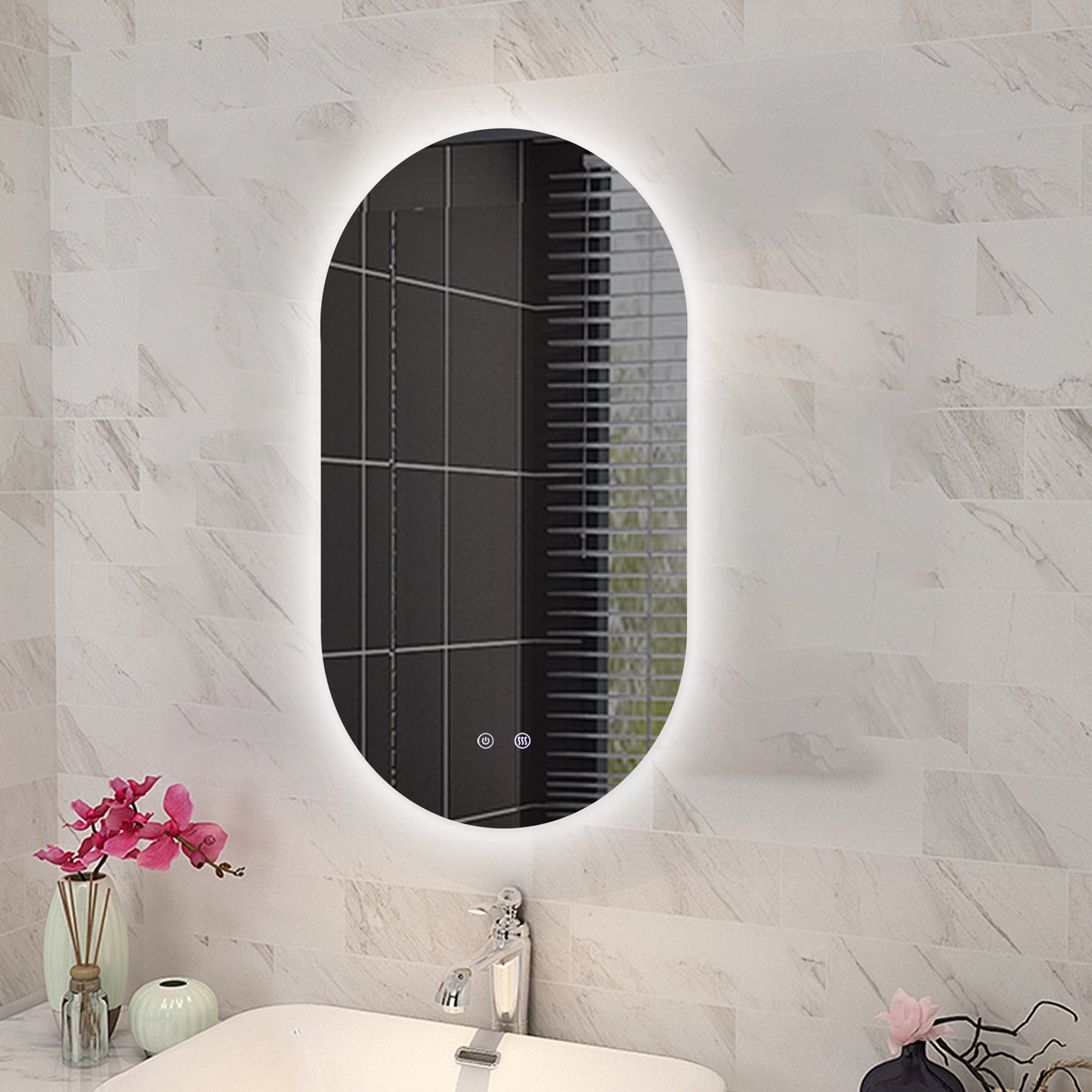 T-6090AM Matte Silver Oval Wall Mounted Mirror