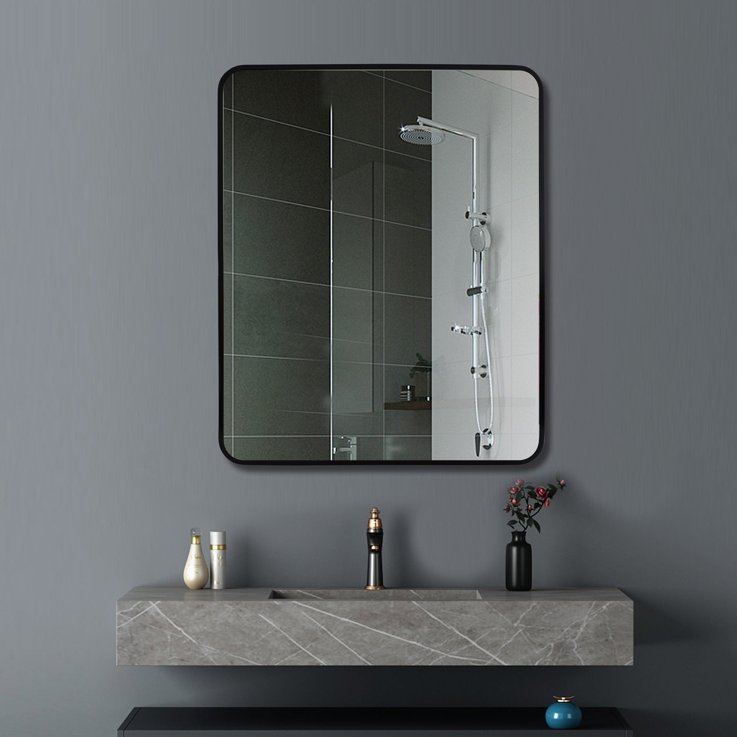 T-650MSB Matte Black Square Wall Mounted Mirror