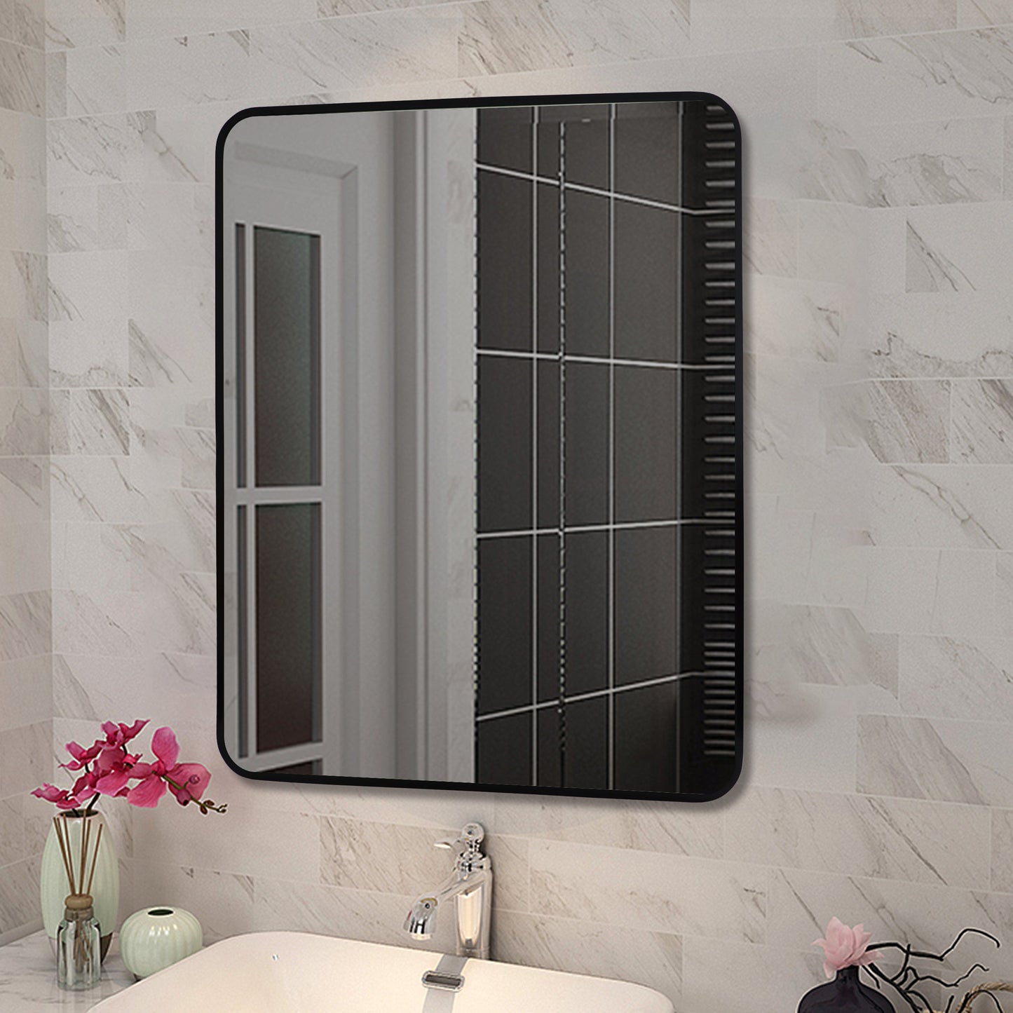 T-650MSB Matte Black Square Wall Mounted Mirror