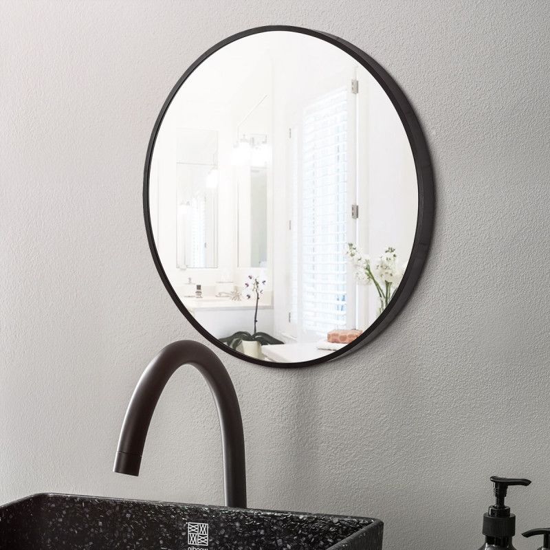 T-800MRB Matte Black Round Wall Mounted Mirror