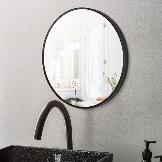 T-800MRB Matte Black Round Wall Mounted Mirror
