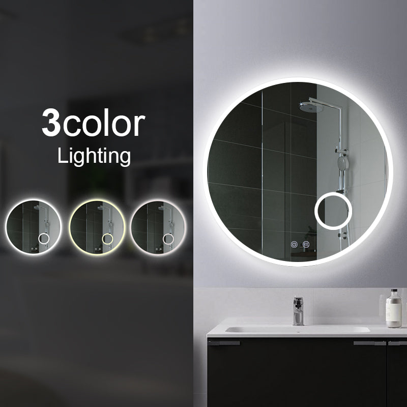 T-900LRM Matte Silver Round Wall Mounted Mirror
