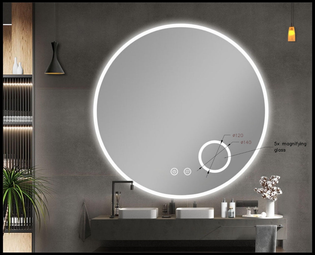 T-900LRM Matte Silver Round Wall Mounted Mirror
