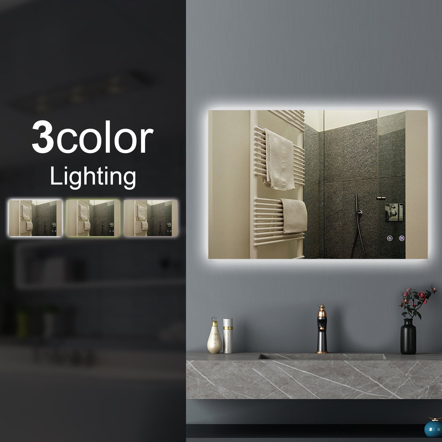 T-WB1280 Matte Silver Rectangular Wall Mounted Mirror
