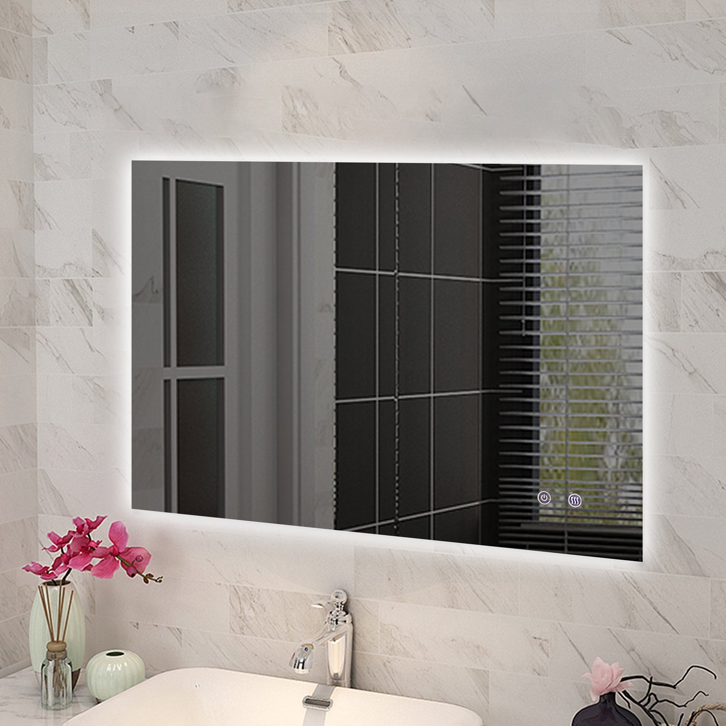 T-WB1280 Matte Silver Rectangular Wall Mounted Mirror