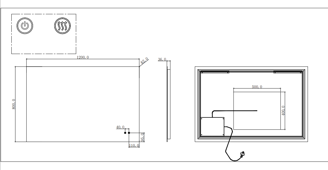 T-WB1280 Matte Silver Rectangular Wall Mounted Mirror