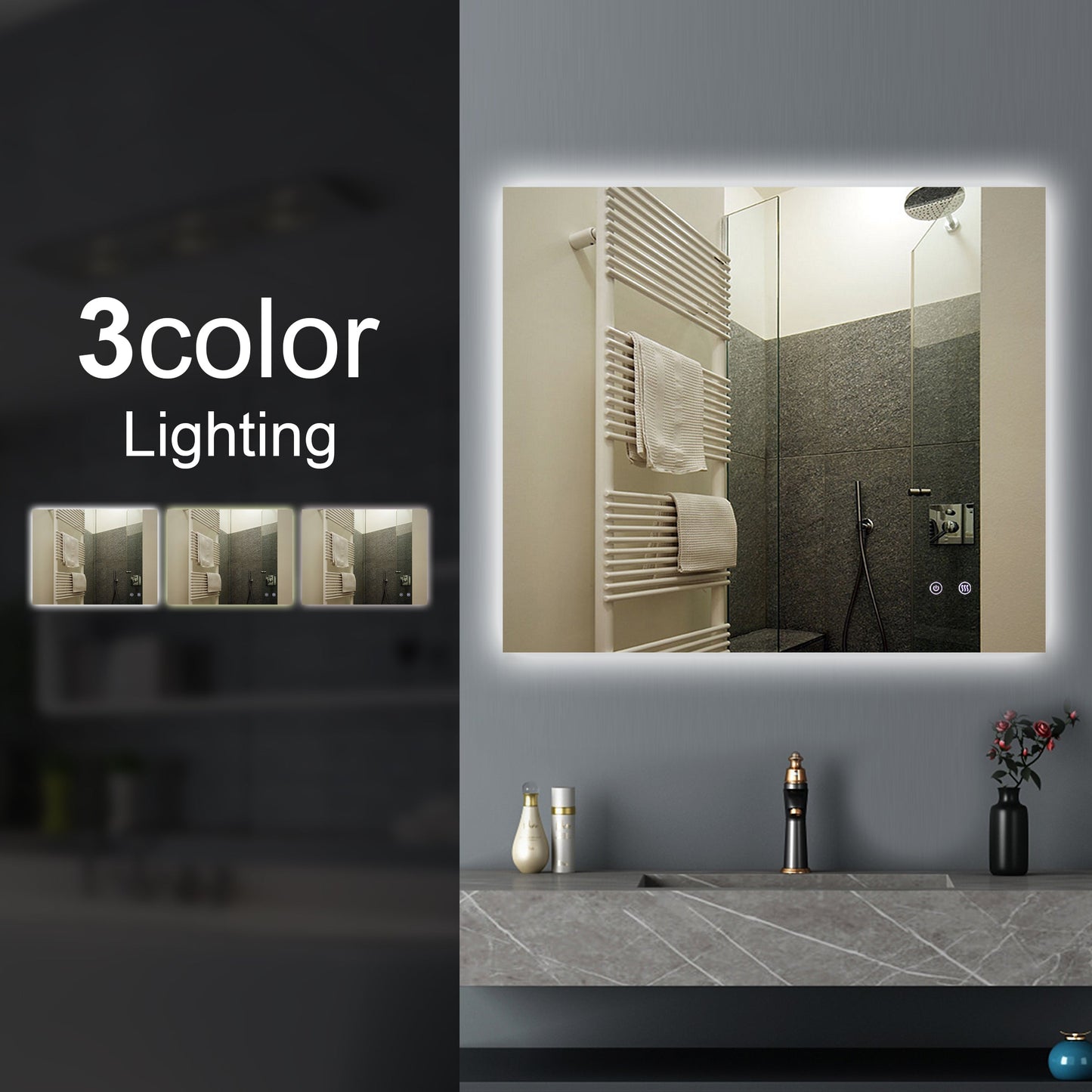 T-WB9075 Matte Silver Rectangular Wall Mounted Mirror