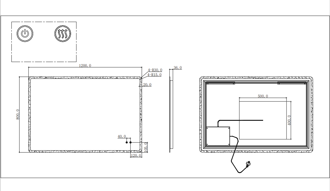 T-YB1280 YB Matte Clear Rectangular Wall Mounted Mirror