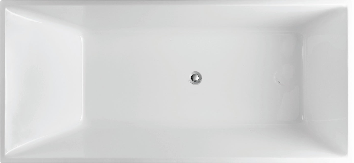 THBT1300-NF Gloss White Square Back to Wall Bathtub