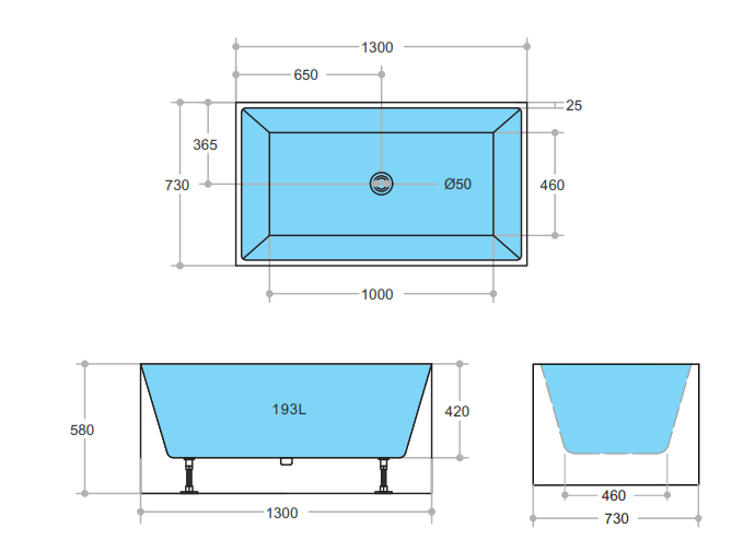 THBT1300-NF Gloss White Square Back to Wall Bathtub