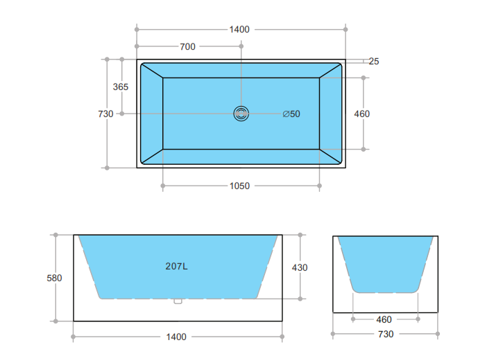 THBT1400-NF Theo Gloss White Rectangular Back to Wall Bathtub