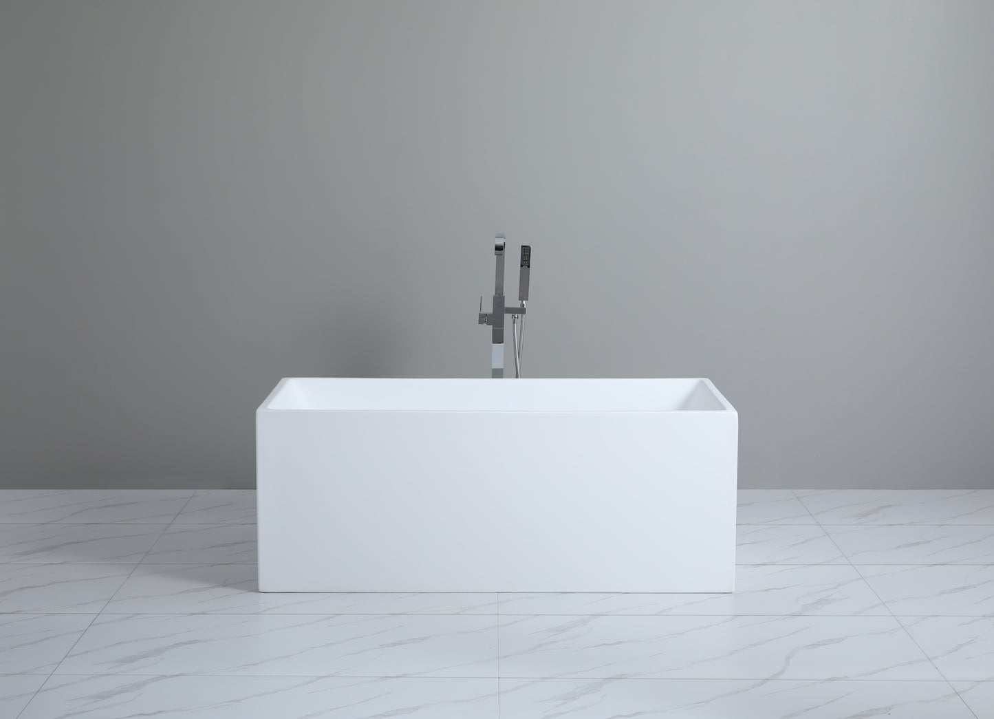 THBT1400MW Theo Matte White Rectangular Free Standing, Back to Wall Bathtub