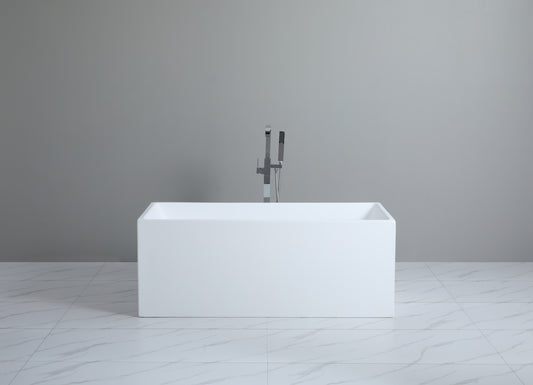 THBT1400MW Theo Matte White Rectangular Free Standing, Back to Wall Bathtub