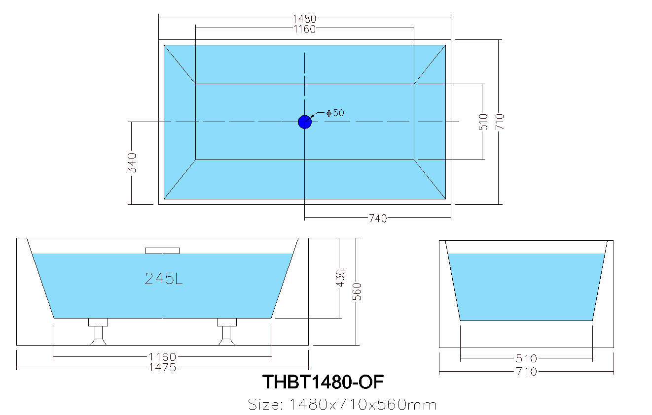 THBT1480-OF Theo Gloss White Back to Wall Bathtub