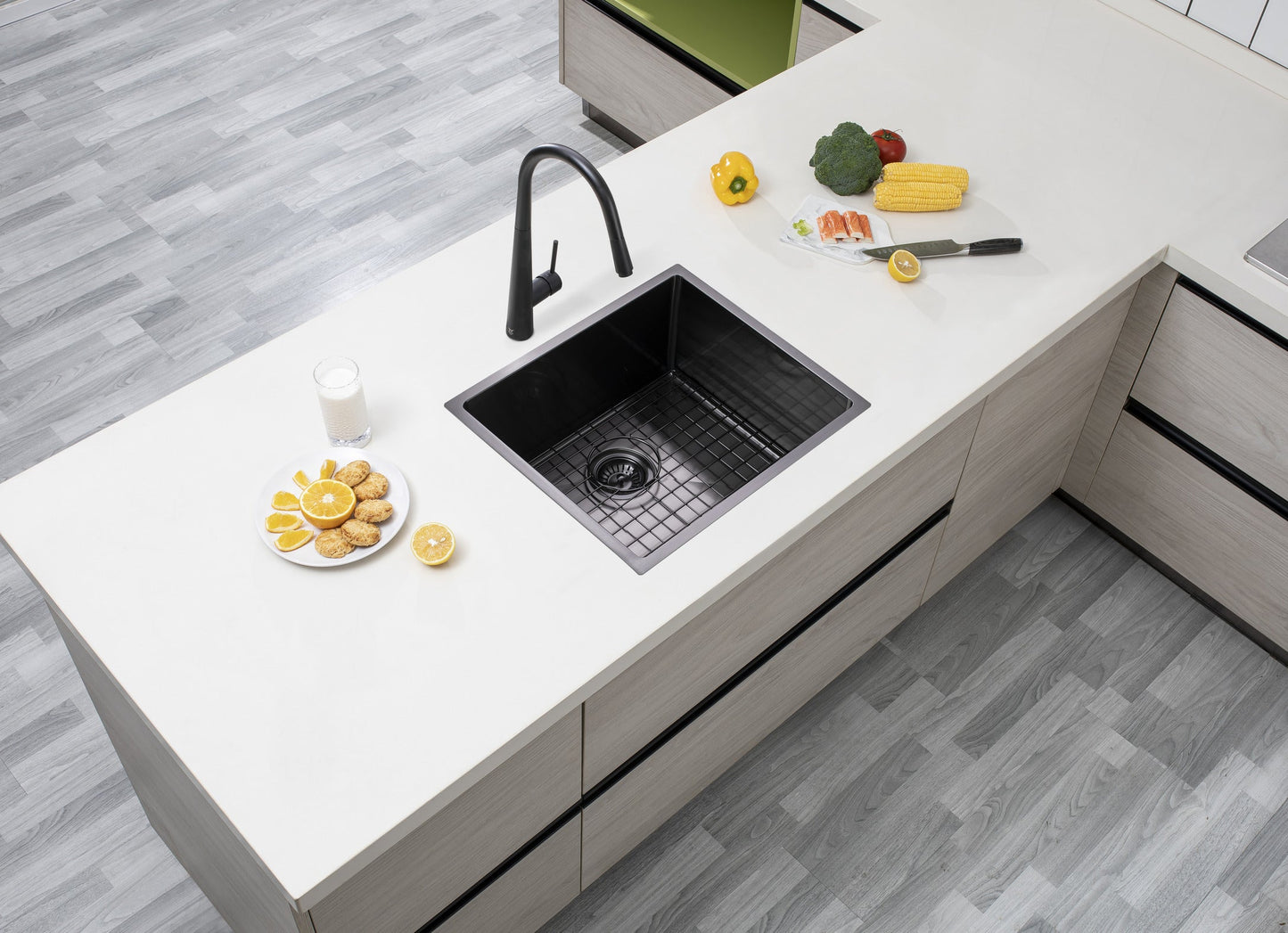 TWM1B Brushed Gunmetal Grey Rectangular Top/Undermount/Flush mount Kitchen Sink