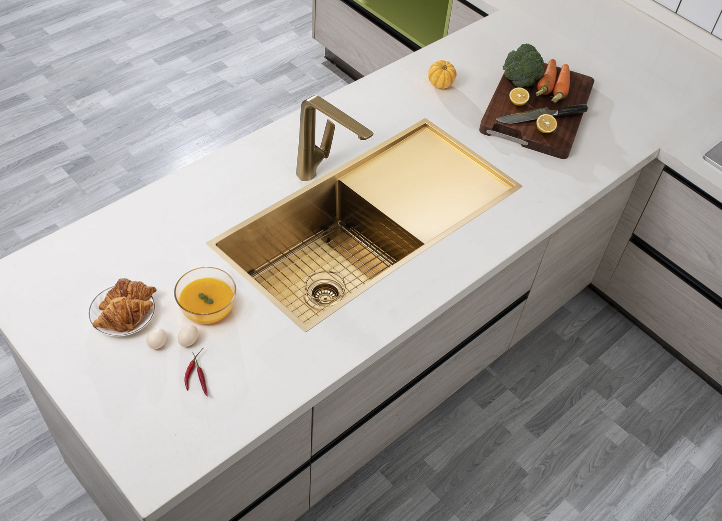 TWM4G Brushed Yellow Gold Rectangular Top/Undermount Sink