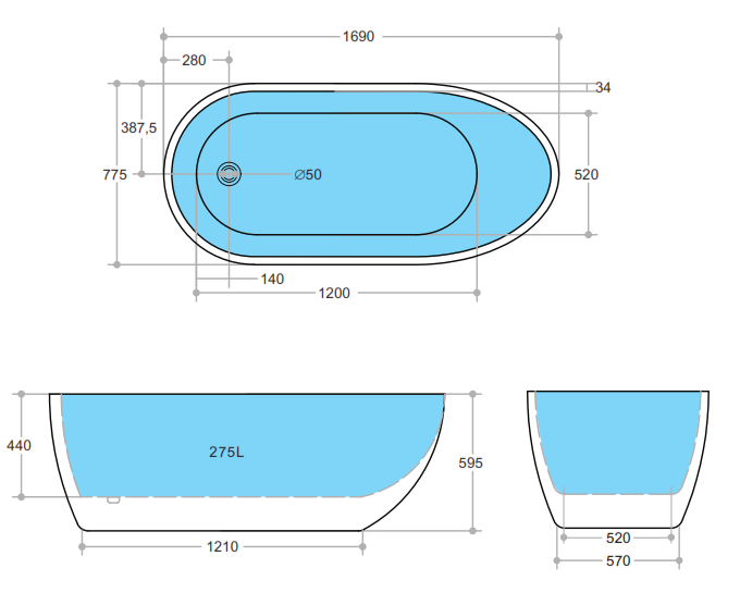 VBT1690 Veda Gloss, Matte White, Black Oval Free Standing Bathtub